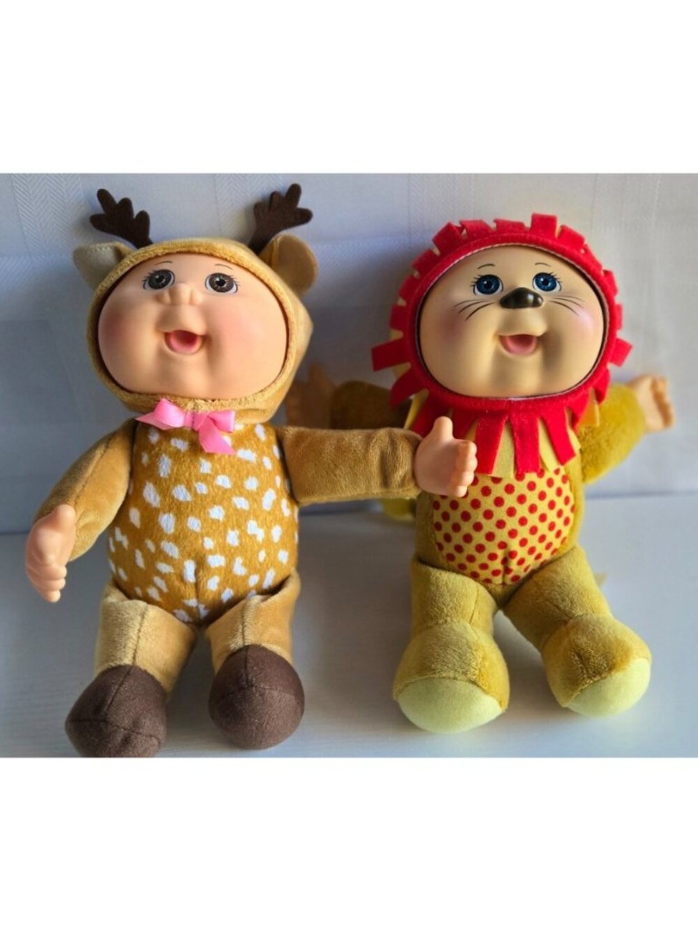 Cabbage Patch Kids CPK Cuties 10" Dolls Plush Lot Of 2, Baby Lion and Baby Deer